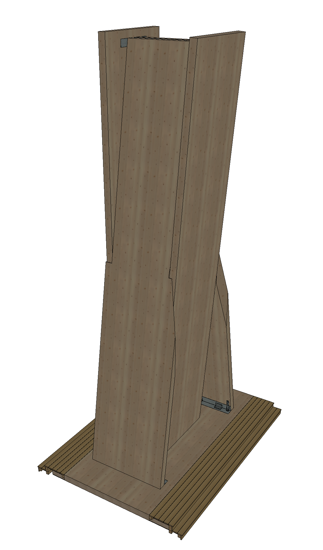 Infographie — Coupe technique de la voie Cascade de Bois®, structure CLT 12 m, 4 lignes de grimpe